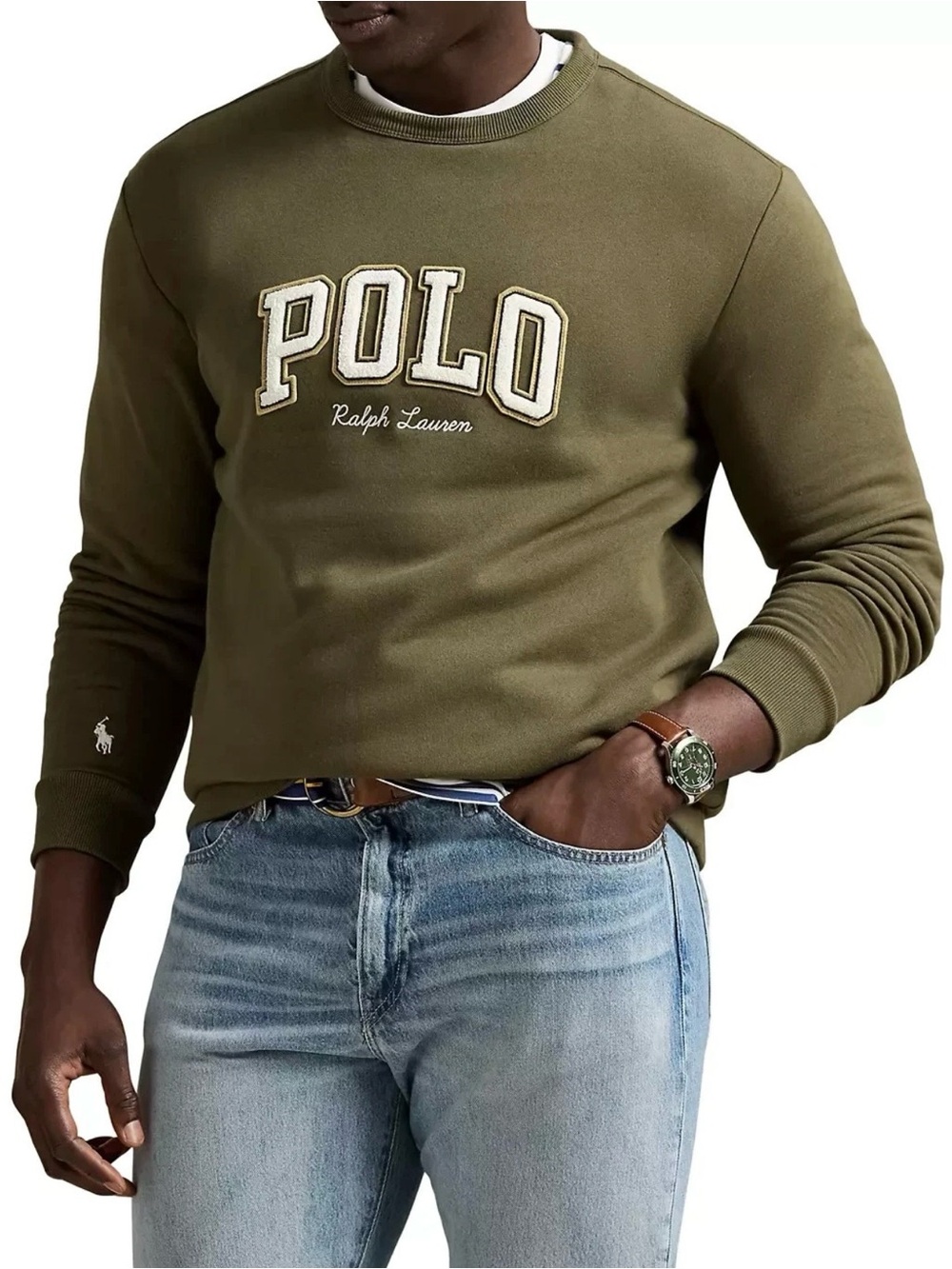 Polo Ralph Lauren Big & Tall 2XLT Olive Logo Fleece Crewneck Sweatshirt NWT